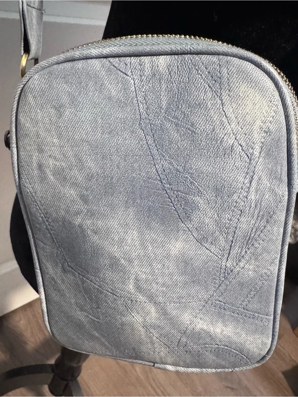 Vonal Light Blue denim like material Crossbody Bag triple entry
